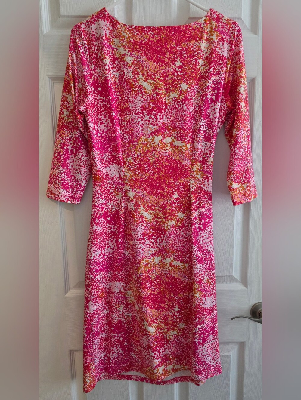 J Mc Laughlin Medium Dress Pink White 3/4 Sleeves Catalina Cloth